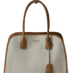 Prada Medium Linen Blend And Leather Tote Bag 1BG572